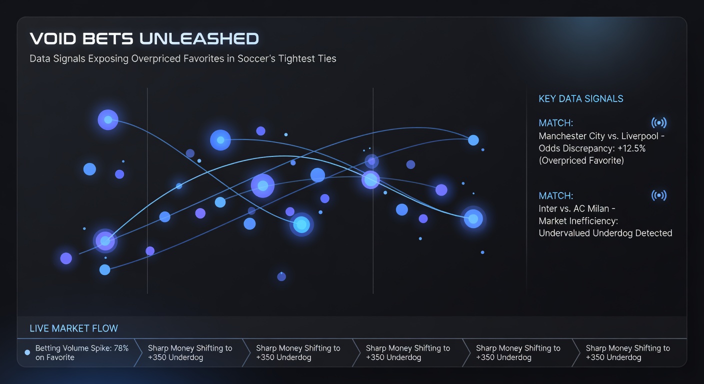 Data visualization chart displaying xG differentials and void rates in soccer's closest matches, underscoring overpriced favorites