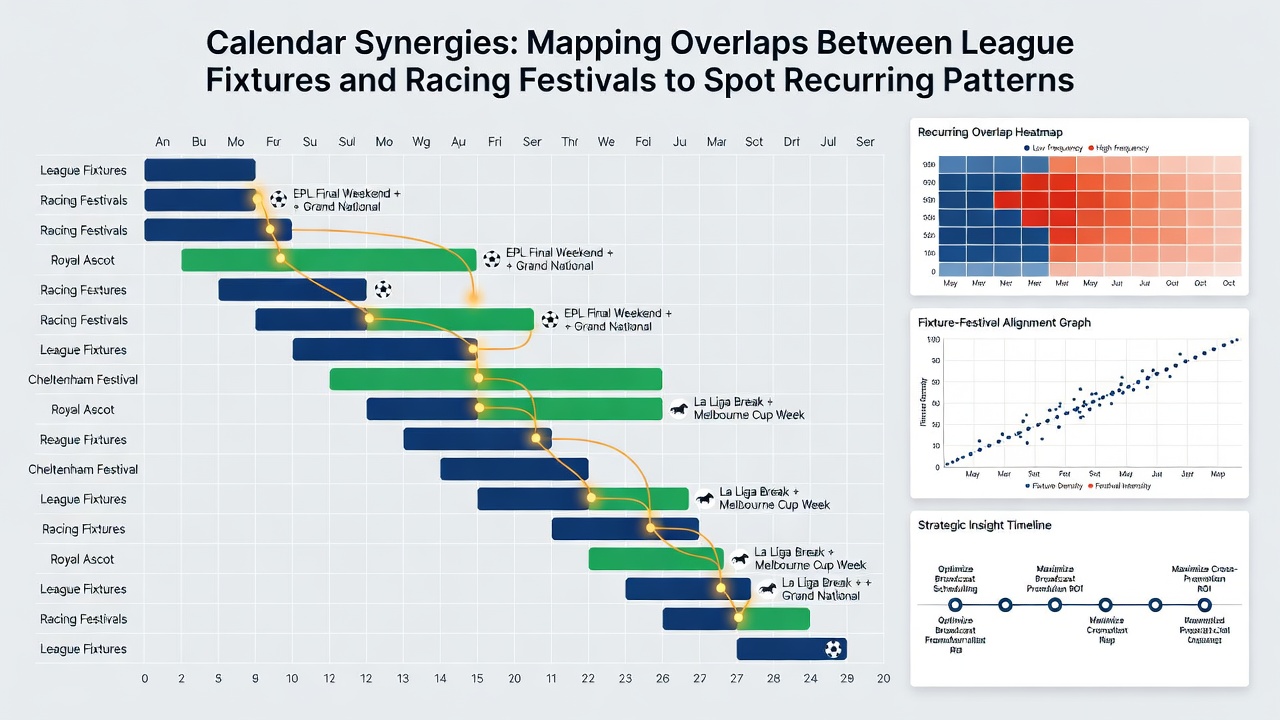 Infographic illustrating statistical correlations between soccer match outcomes and horse racing festival attendance figures over several seasons