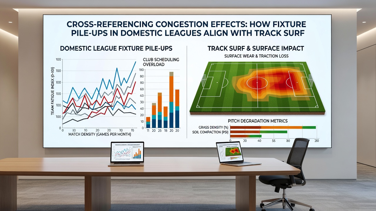 Chart illustrating performance metrics for congested soccer fixtures alongside racing results on varying track surfaces