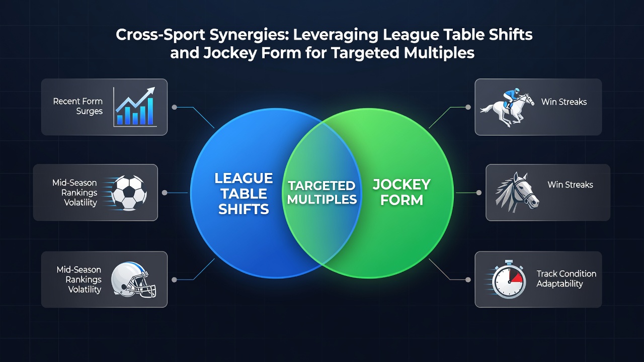 Data visualization showing overlapping soccer fixture schedules and horse racing meetings with jockey win-rate overlays