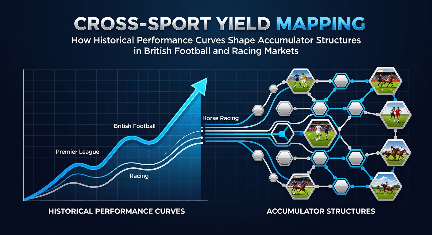 Visual representation of historical performance curves overlaid on football and horse racing accumulator structures in British betting markets