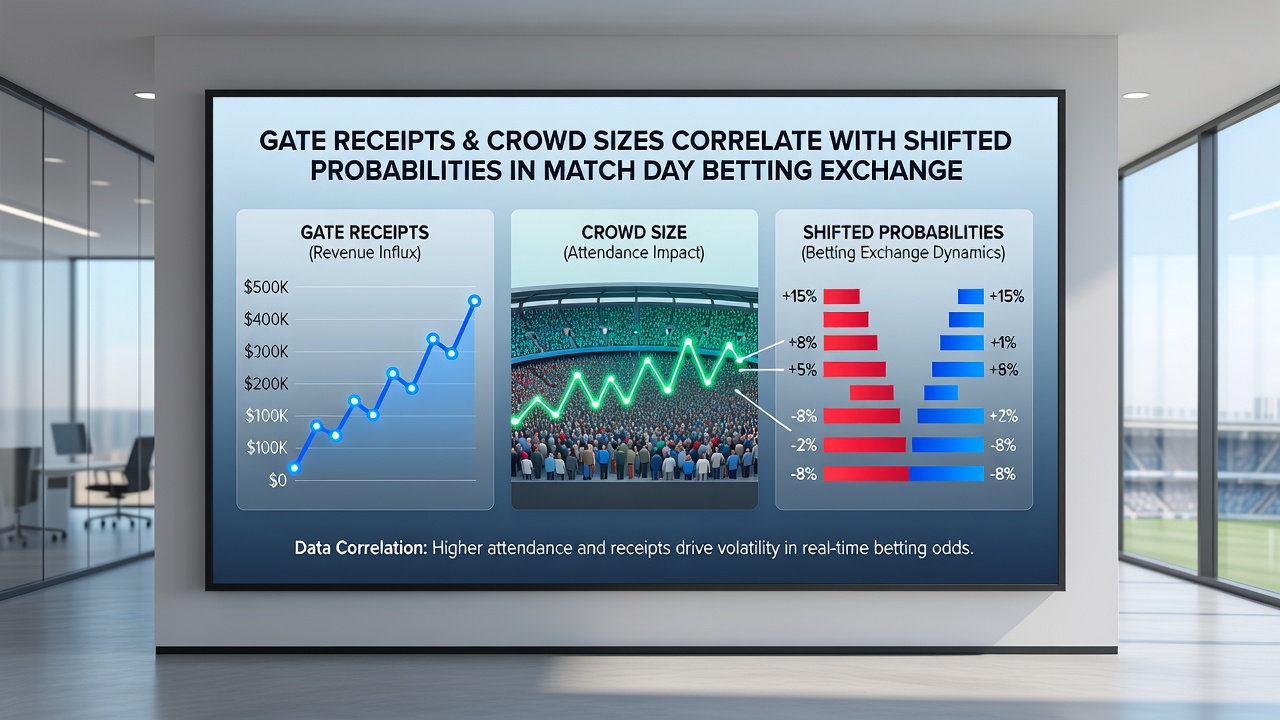 Betting exchange interface displaying live odds shifts during a crowded stadium football match
