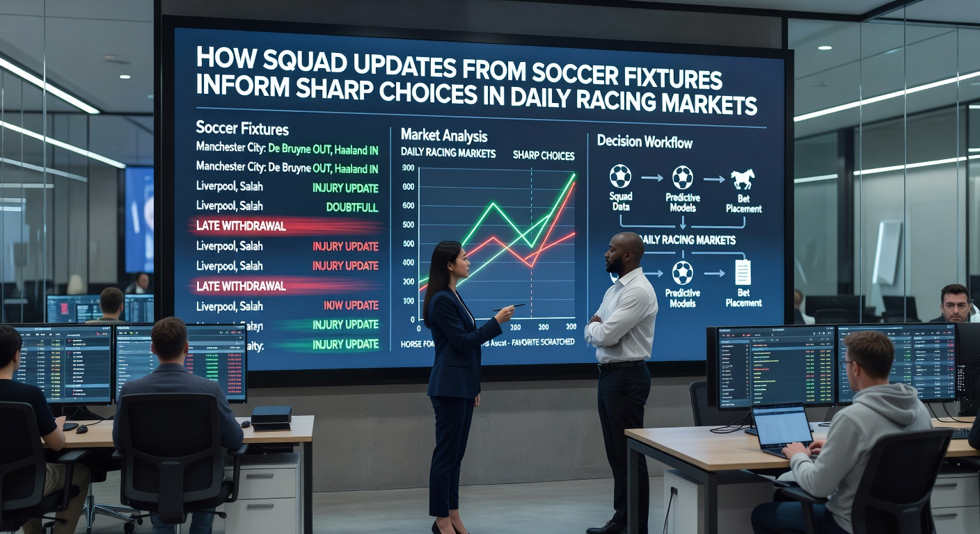 Close-up of a racing form guide with overlaid soccer team news notifications on a tablet screen during afternoon fixtures