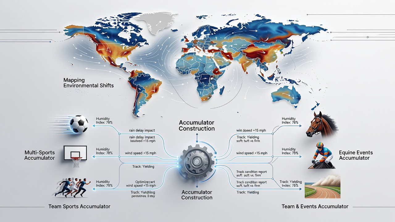 Data visualization mapping temperature and precipitation trends onto combined soccer and racing event timelines