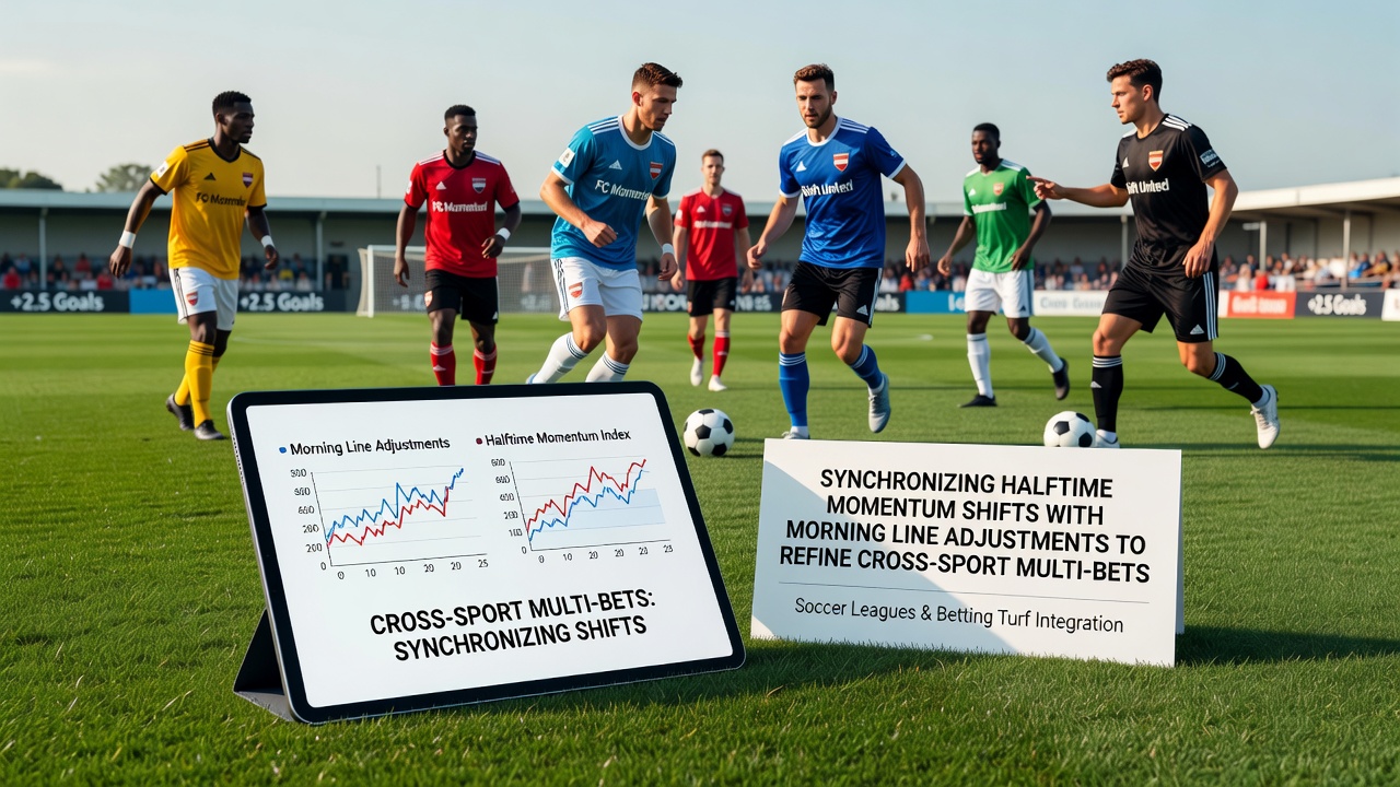 Soccer players celebrating a halftime goal while horse racing morning lines appear on a nearby betting terminal screen