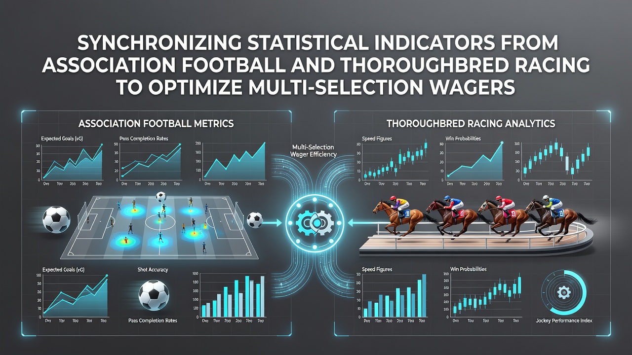 Statistical dashboards displaying synchronized soccer expected goals data alongside thoroughbred speed ratings and track condition metrics