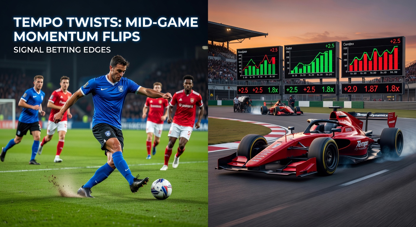 A horse surging past tiring leaders in the backstretch of a race, capturing the raw energy of a tempo twist that flips betting dynamics mid-contest